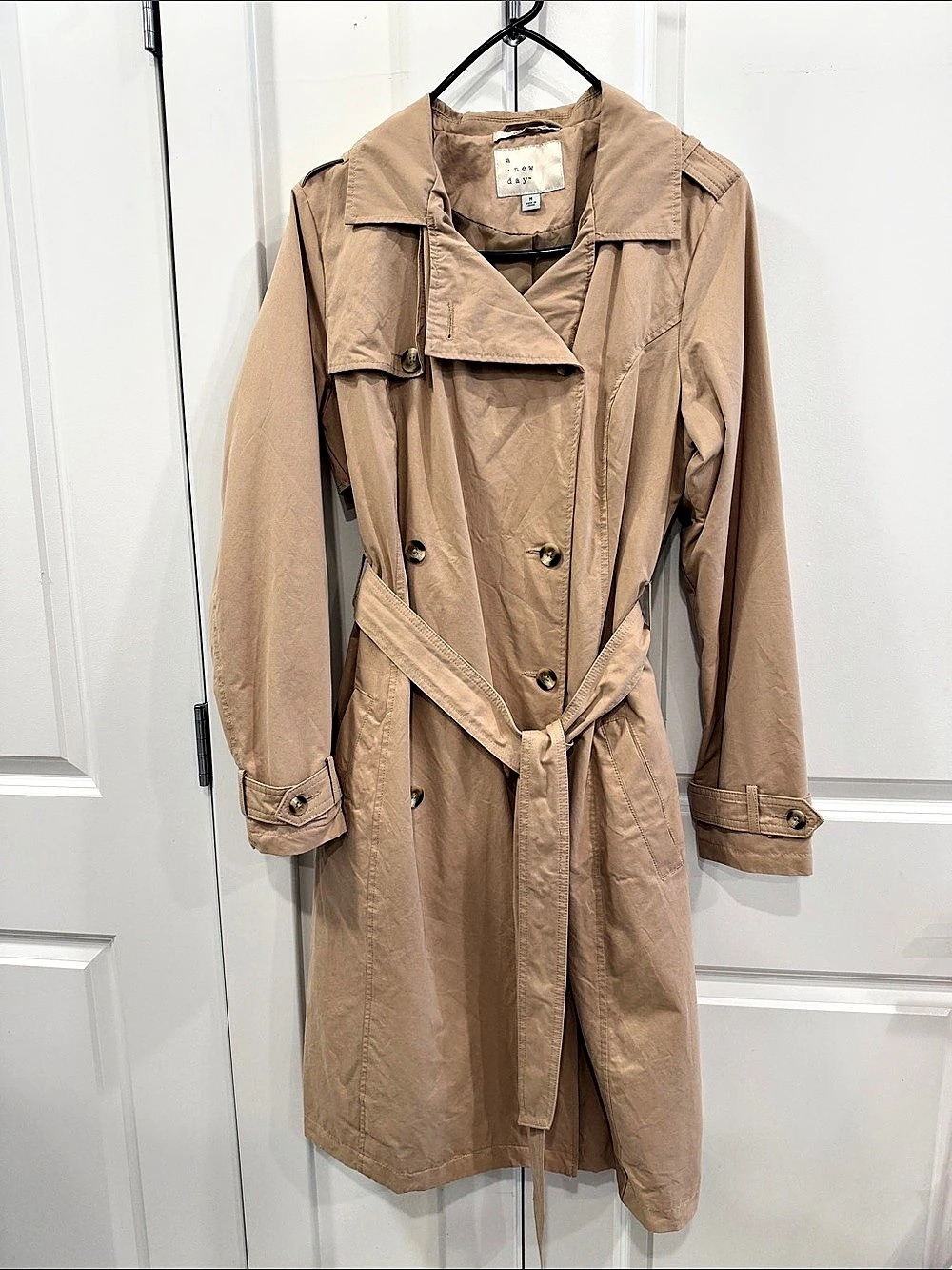a new day Women's Tie-Waist Trench Coat Trench Coat in Brown Size Medium